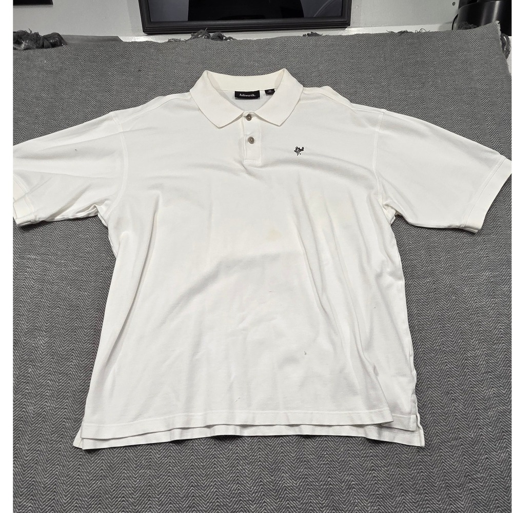 Ashworth Mens XXL White Short Sleeve Polo Shirt Shadow Ridge Golf Pique Knit‎